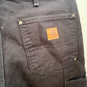 Carhartt Black Canvas Carpenter Pocket Overalls with Leather Logo Patch